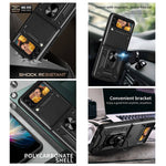 For Samsung Galaxy Z Flip4 5G Shockproof Phone Cover Slide Camera Protection PC + TPU Ring Holder Kickstand with Lanyard