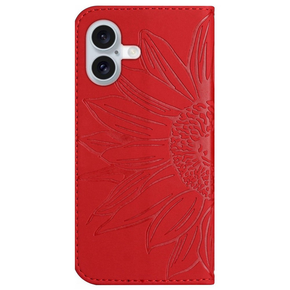 HT04 For iPhone 16 Case Sunflower Skin-Feel Leather Phone Cover with Shoulder Strap