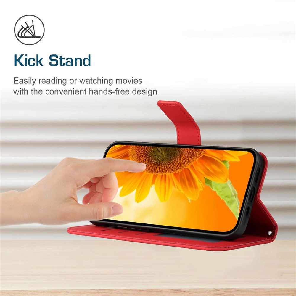 HT04 For iPhone 16 Case Sunflower Skin-Feel Leather Phone Cover with Shoulder Strap