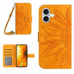 HT04 For iPhone 16 Case Sunflower Skin-Feel Leather Phone Cover with Shoulder Strap