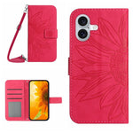 HT04 For iPhone 16 Case Sunflower Skin-Feel Leather Phone Cover with Shoulder Strap