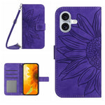 HT04 For iPhone 16 Case Sunflower Skin-Feel Leather Phone Cover with Shoulder Strap