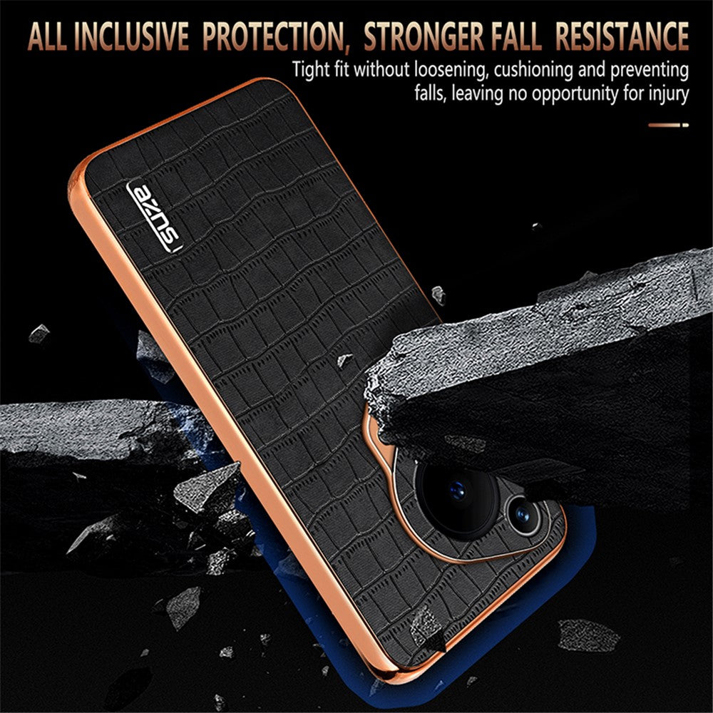 AZNS For Huawei Pura 70 Ultra Case Leather Electroplating Phone Cover Crocodile Pattern Textured