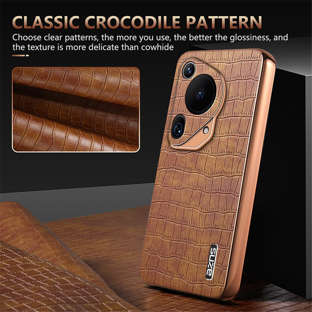 AZNS For Huawei Pura 70 Ultra Case Leather Electroplating Phone Cover Crocodile Pattern Textured