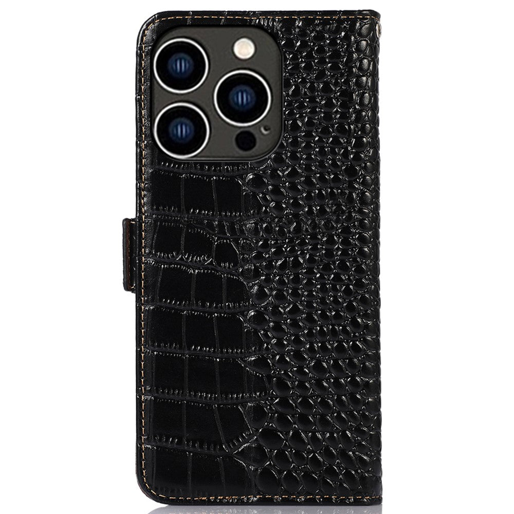 For iPhone 16 Pro Stand Case RFID Blocking Genuine Cow Leather Wallet Phone Cover