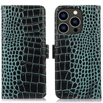 For iPhone 16 Pro Stand Case RFID Blocking Genuine Cow Leather Wallet Phone Cover