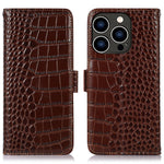 For iPhone 16 Pro Stand Case RFID Blocking Genuine Cow Leather Wallet Phone Cover