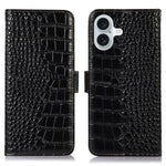 For iPhone 16 Plus Wallet Case RFID Blocking Genuine Cow Leather Phone Cover