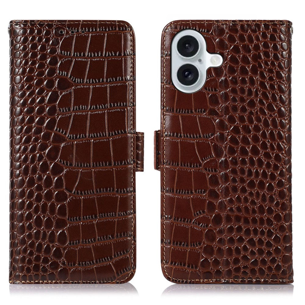 For iPhone 16 Plus Wallet Case RFID Blocking Genuine Cow Leather Phone Cover