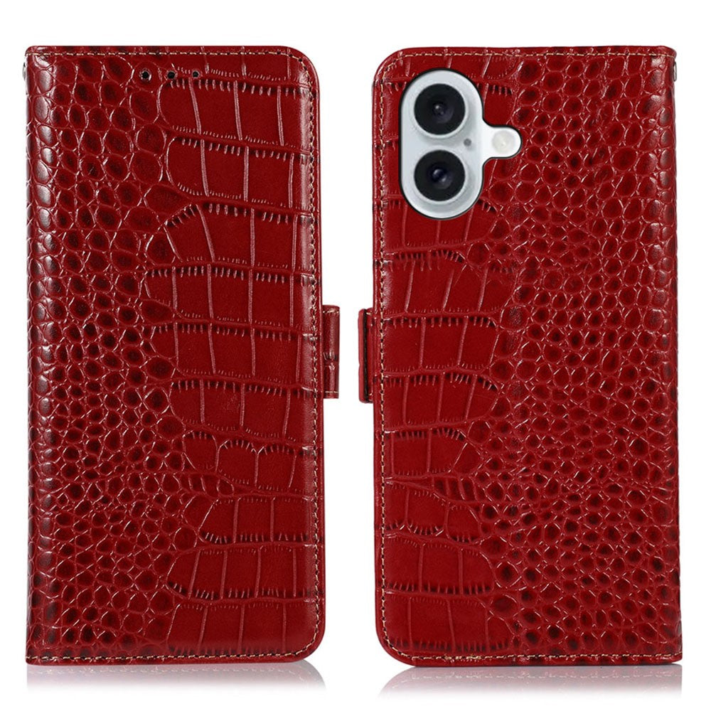 For iPhone 16 Plus Wallet Case RFID Blocking Genuine Cow Leather Phone Cover