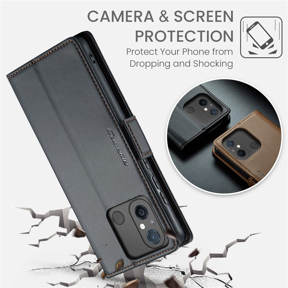CASEME 023-serien för Xiaomi Redmi 11A 4G / 12C 4G RFID-blockerande fodral med stativ, glansigt mobilskydd