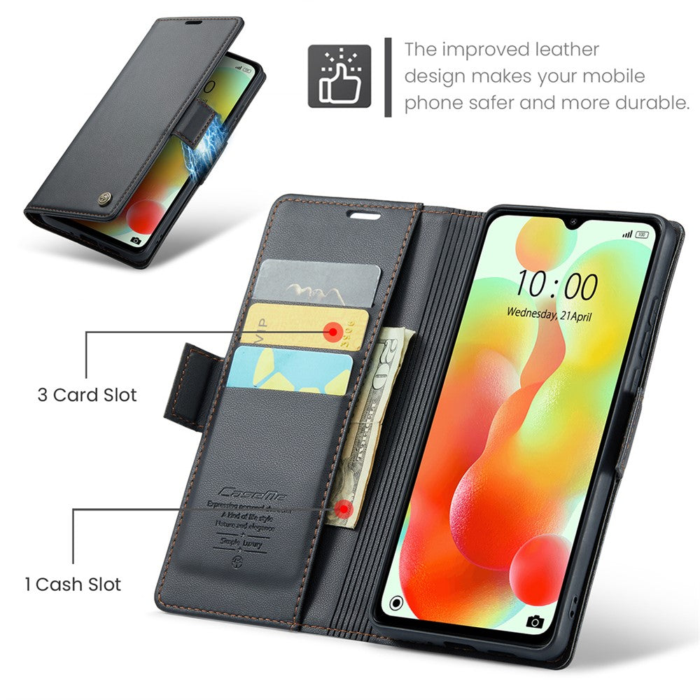 CASEME 023-serien för Xiaomi Redmi 11A 4G / 12C 4G RFID-blockerande fodral med stativ, glansigt mobilskydd