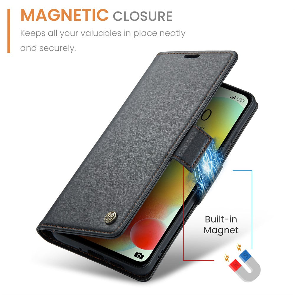 CASEME 023-serien för Xiaomi Redmi 11A 4G / 12C 4G RFID-blockerande fodral med stativ, glansigt mobilskydd