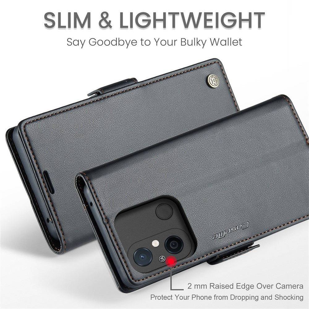 CASEME 023-serien för Xiaomi Redmi 11A 4G / 12C 4G RFID-blockerande fodral med stativ, glansigt mobilskydd