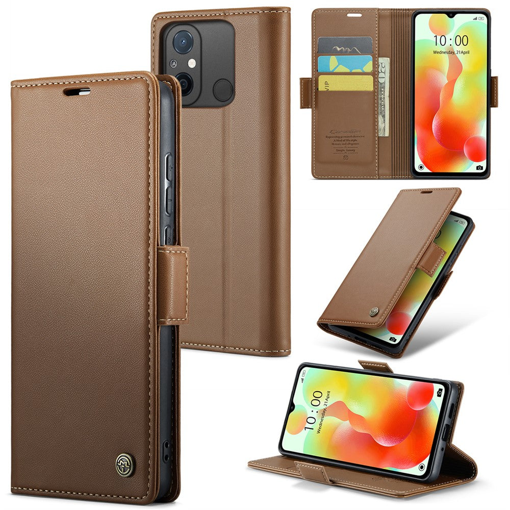 CASEME 023-serien för Xiaomi Redmi 11A 4G / 12C 4G RFID-blockerande fodral med stativ, glansigt mobilskydd