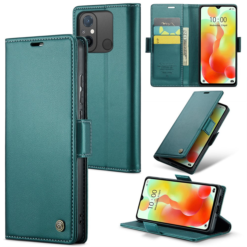CASEME 023-serien för Xiaomi Redmi 11A 4G / 12C 4G RFID-blockerande fodral med stativ, glansigt mobilskydd