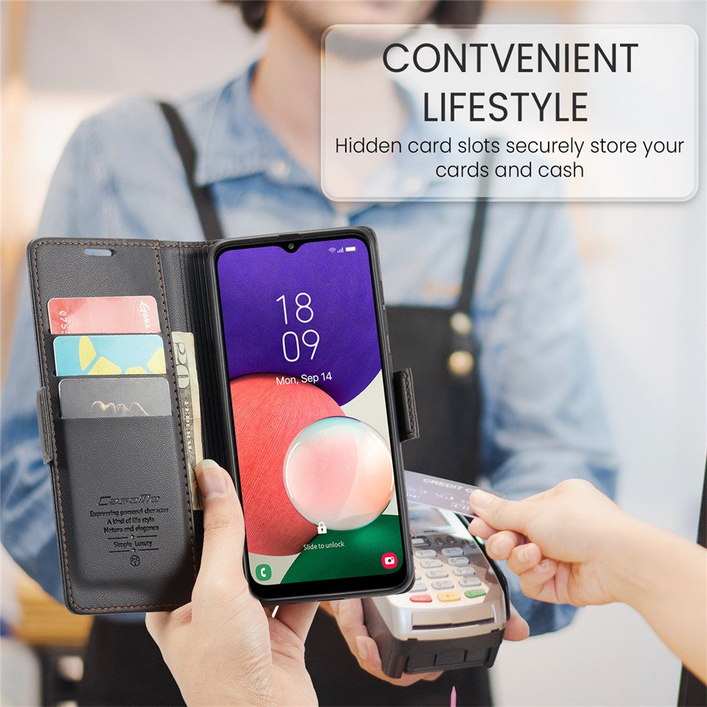 CASEME 023 Series For Samsung Galaxy A22 5G (EU Version) / F42 5G Wallet Case RFID Blocking Phone Cover