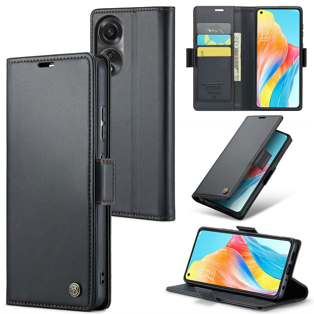 CASEME 023-serien för Oppo A78 4G-skal i RFID-blockerande PU-läder, glansigt mobilplånboksfodral