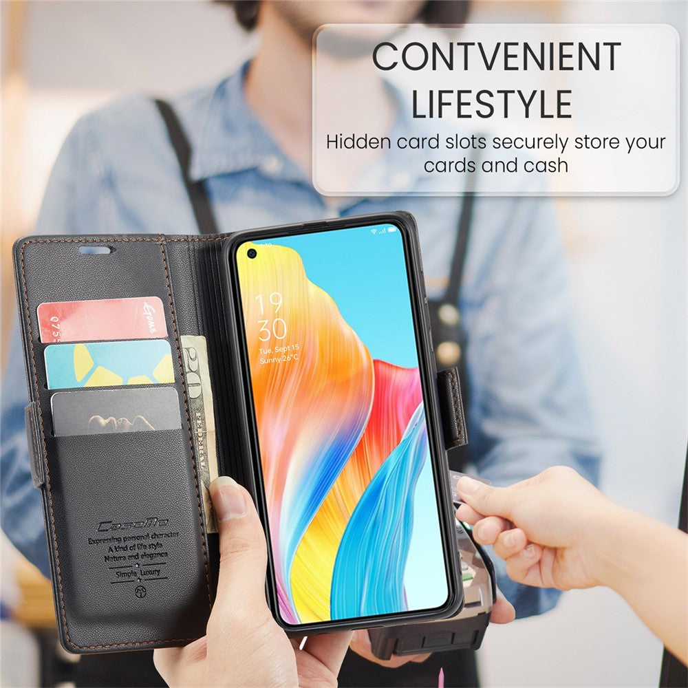CASEME 023-serien för Oppo A78 4G-skal i RFID-blockerande PU-läder, glansigt mobilplånboksfodral