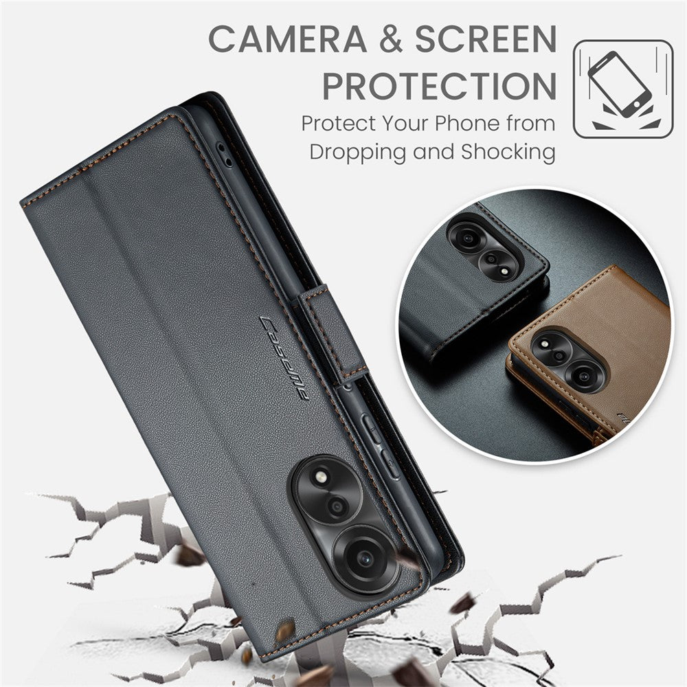 CASEME 023-serien för Oppo A78 4G-skal i RFID-blockerande PU-läder, glansigt mobilplånboksfodral