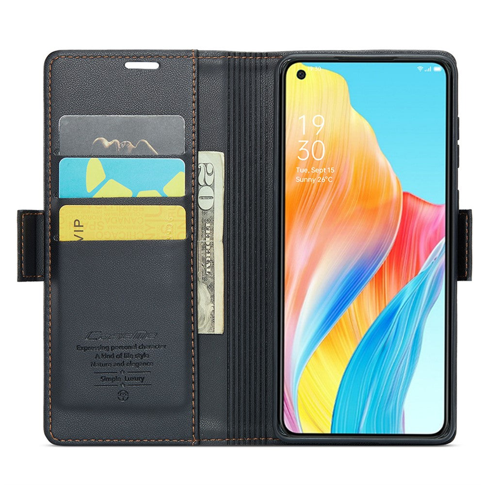 CASEME 023-serien för Oppo A78 4G-skal i RFID-blockerande PU-läder, glansigt mobilplånboksfodral