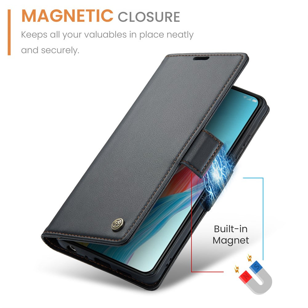 CASEME 023-serien för Oppo A78 4G-skal i RFID-blockerande PU-läder, glansigt mobilplånboksfodral