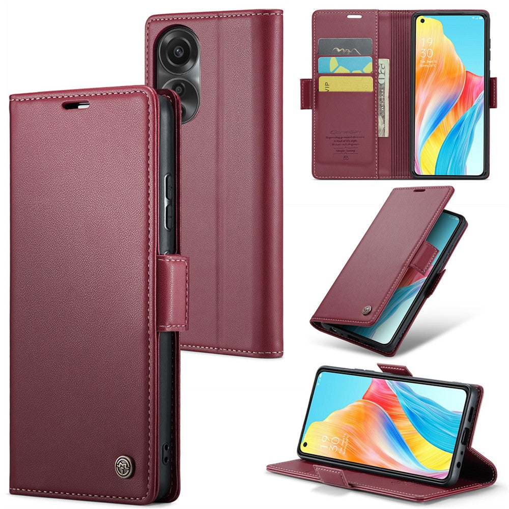 CASEME 023-serien för Oppo A78 4G-skal i RFID-blockerande PU-läder, glansigt mobilplånboksfodral