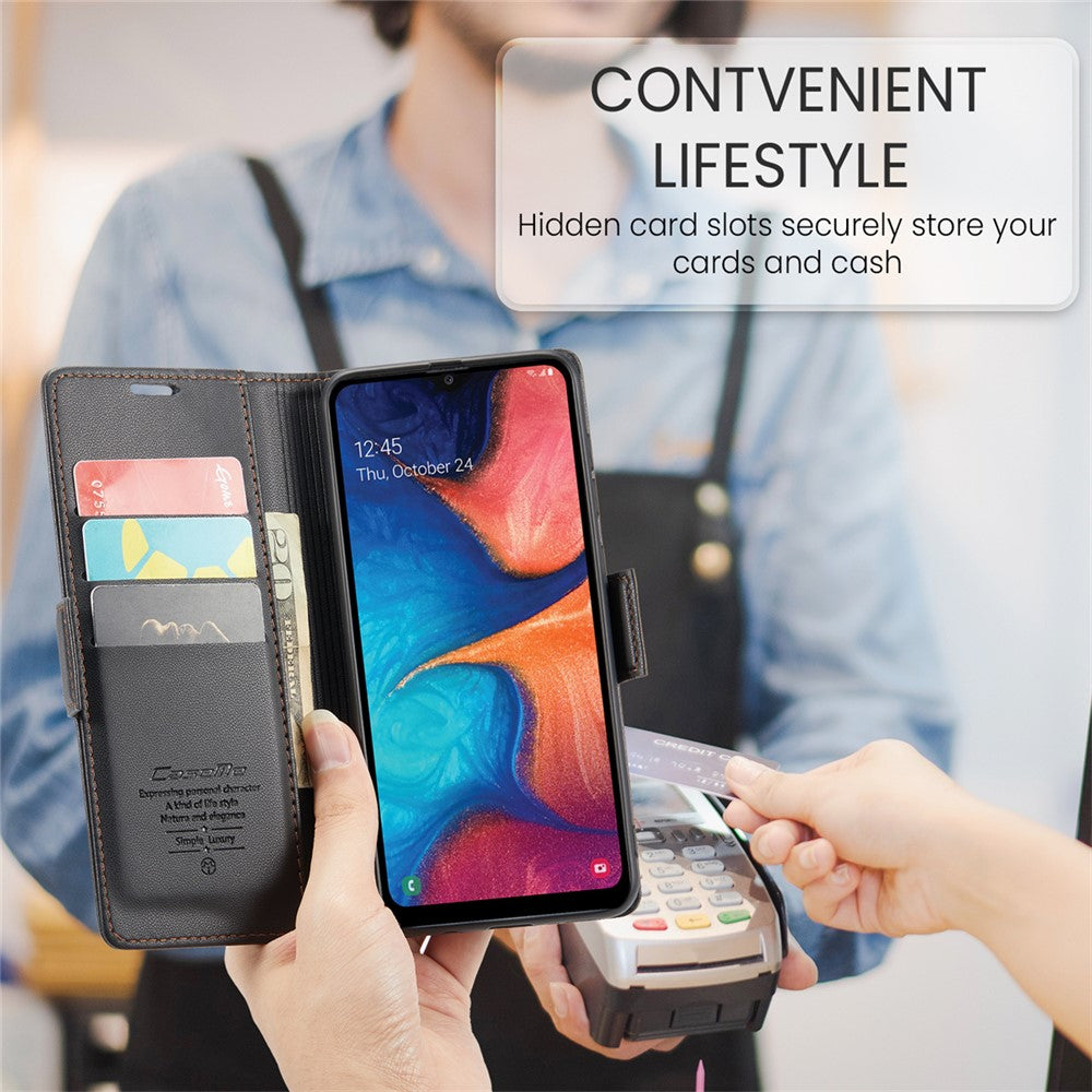CASEME 023 Series for Samsung Galaxy A20 / A30 / M10s Glossy Case RFID Blocking Leather Phone Cover