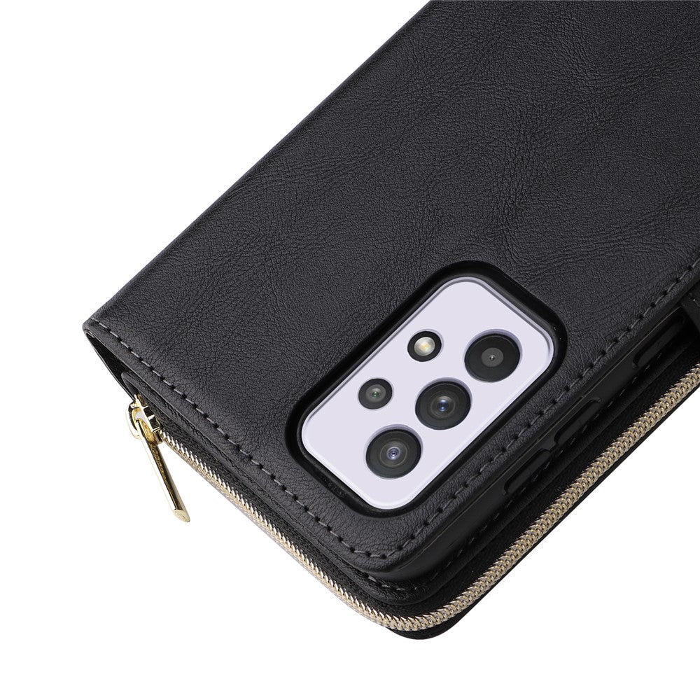 Til Samsung Galaxy A33 5G Etui med Lynlås, Pung og Kreditkortlommer i Læder
