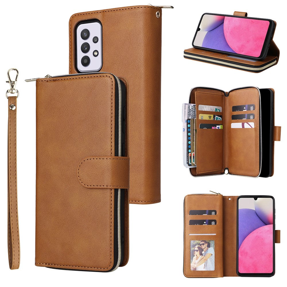 Til Samsung Galaxy A33 5G Etui med Lynlås, Pung og Kreditkortlommer i Læder
