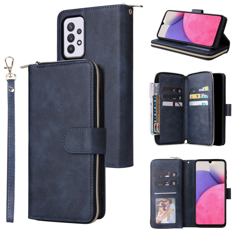 Til Samsung Galaxy A33 5G Etui med Lynlås, Pung og Kreditkortlommer i Læder