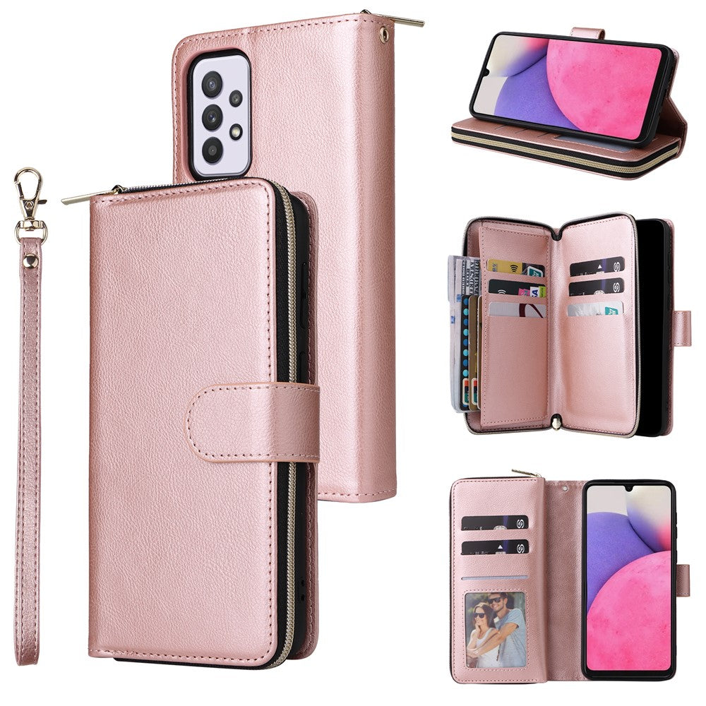 Til Samsung Galaxy A33 5G Etui med Lynlås, Pung og Kreditkortlommer i Læder