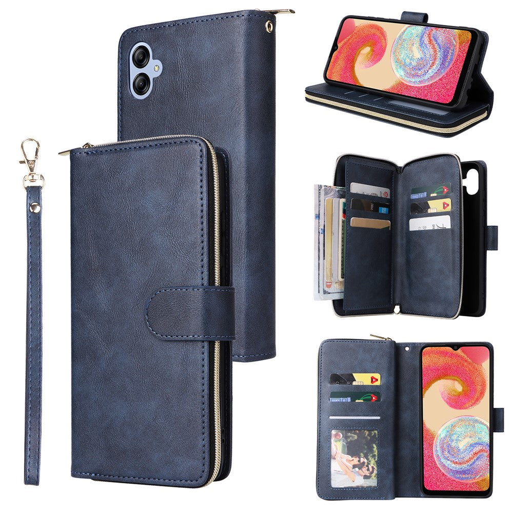 For Samsung Galaxy A04e 4G / F04 4G / M04 4G Case Zipper Leather Phone Cover 9 Card Slots