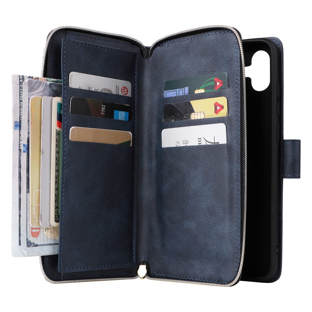 For Samsung Galaxy A04e 4G / F04 4G / M04 4G Case Zipper Leather Phone Cover 9 Card Slots