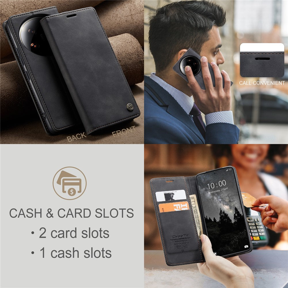 CASEME 013 Series For Xiaomi 14 Ultra Stand Case Card Slot Leather Phone Cover