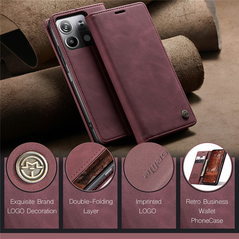 CASEME 013 Series For Xiaomi Redmi Note 13 5G Stand Case Shockproof Leather Phone Cover