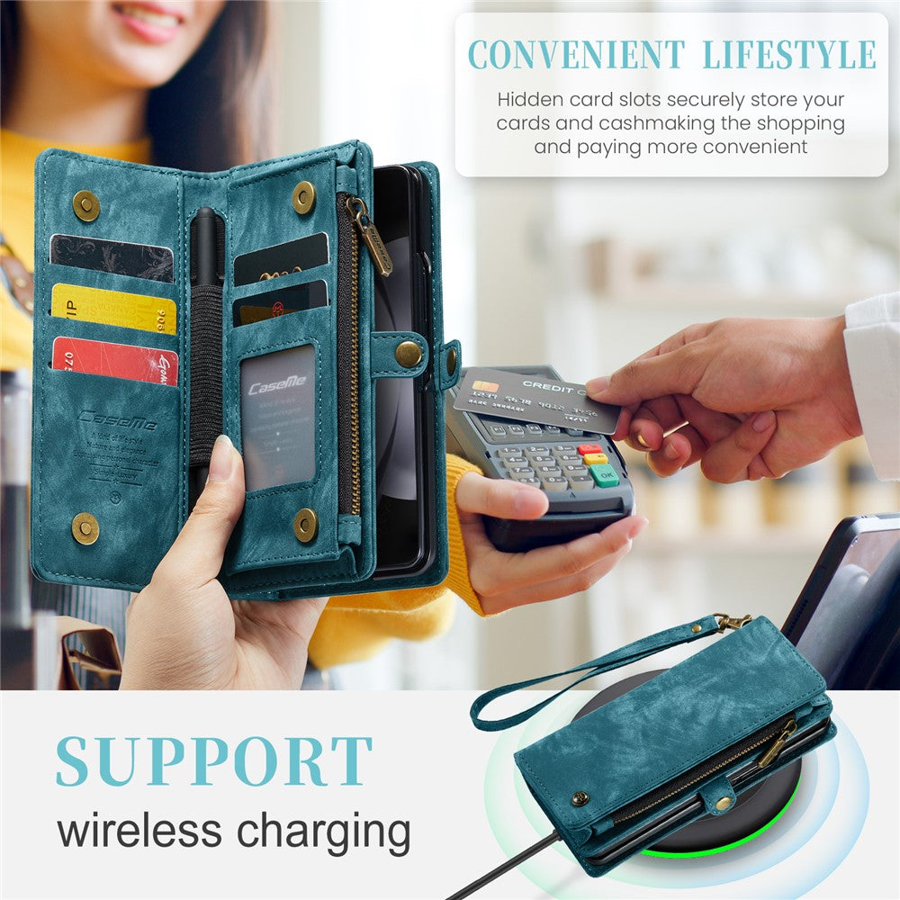 For Samsung Galaxy Z Fold5 5G Phone Cases CASEME 008 Leather Cover with Detachable Wallet and Strap