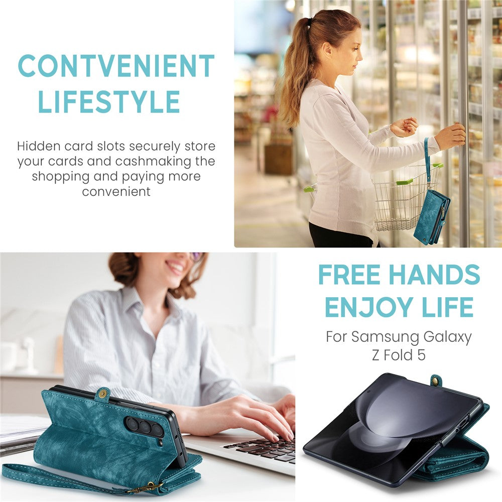 For Samsung Galaxy Z Fold5 5G Phone Cases CASEME 008 Leather Cover with Detachable Wallet and Strap