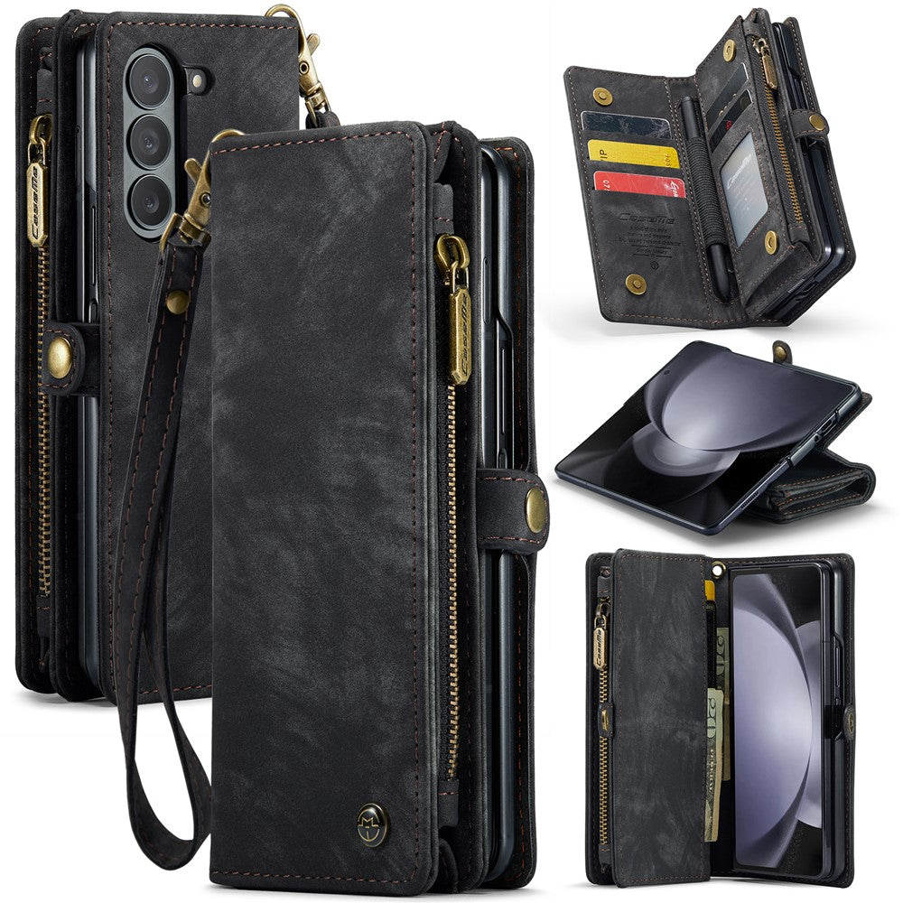 For Samsung Galaxy Z Fold5 5G Phone Cases CASEME 008 Leather Cover with Detachable Wallet and Strap