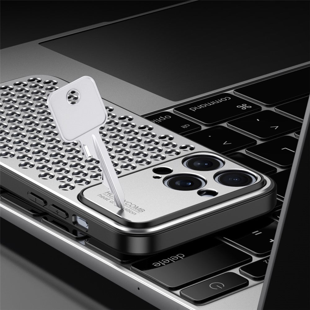 For iPhone 15 Pro Max Case Aluminum Alloy+TPU Honeycomb Heat Dissipation Phone Cover