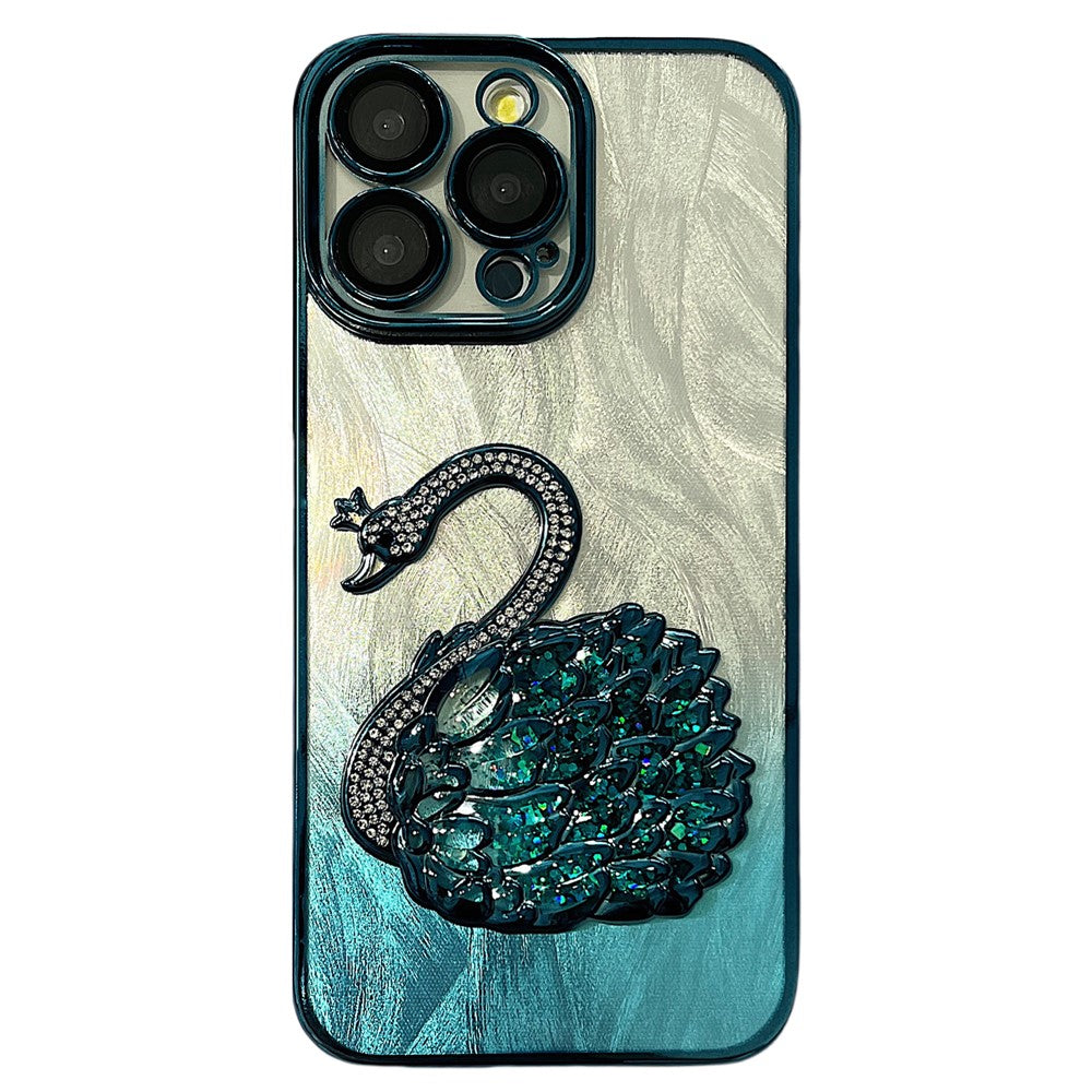 For iPhone 12 Pro Max Case Feather Yarn Texture Quicksand Swan TPU Phone Cover with Glass Lens Film
