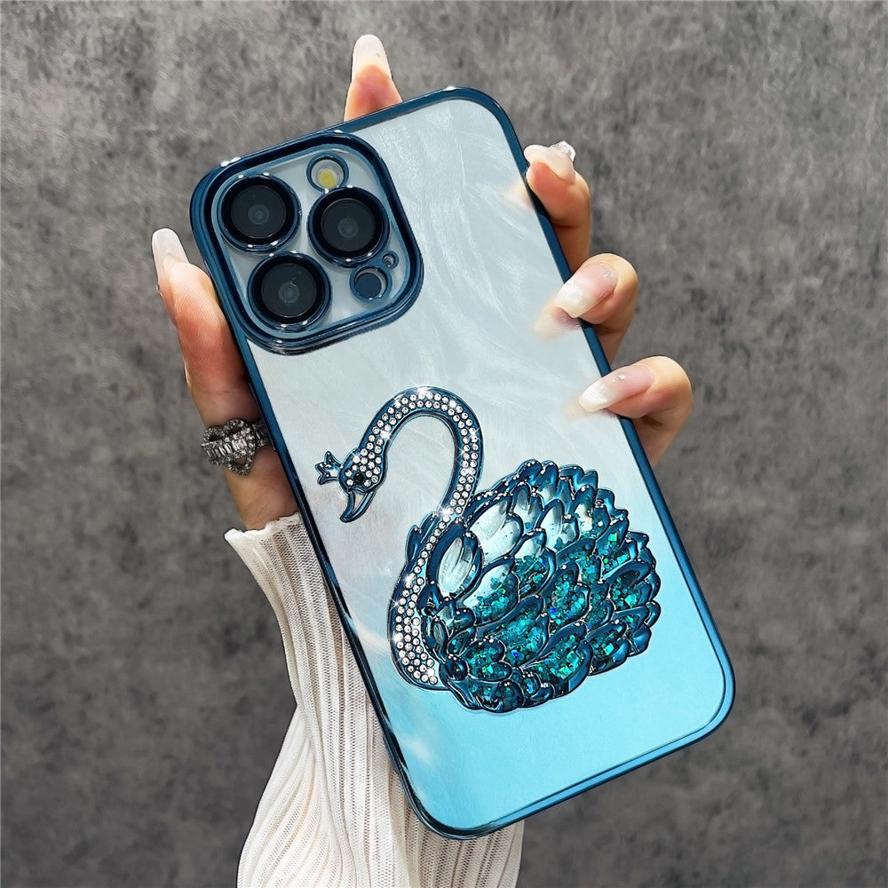 For iPhone 12 Pro Max Case Feather Yarn Texture Quicksand Swan TPU Phone Cover with Glass Lens Film