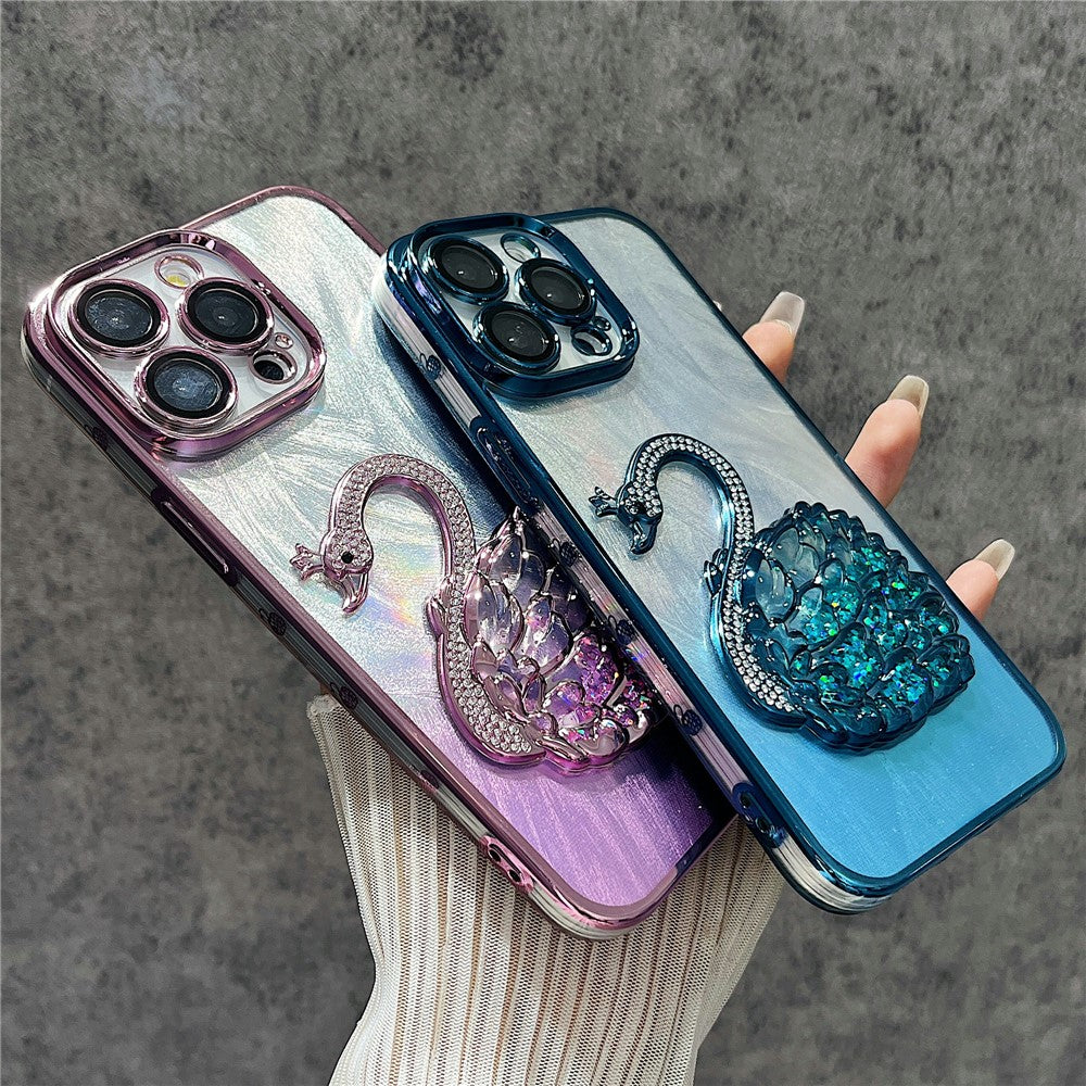 For iPhone 12 Pro Max Case Feather Yarn Texture Quicksand Swan TPU Phone Cover with Glass Lens Film