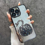 For iPhone 12 Pro Max Case Feather Yarn Texture Quicksand Swan TPU Phone Cover with Glass Lens Film