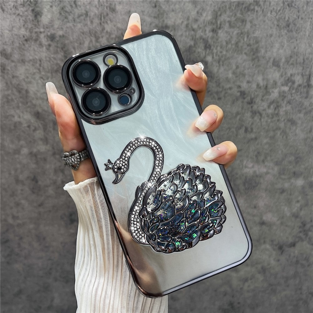 For iPhone 12 Pro Max Case Feather Yarn Texture Quicksand Swan TPU Phone Cover with Glass Lens Film