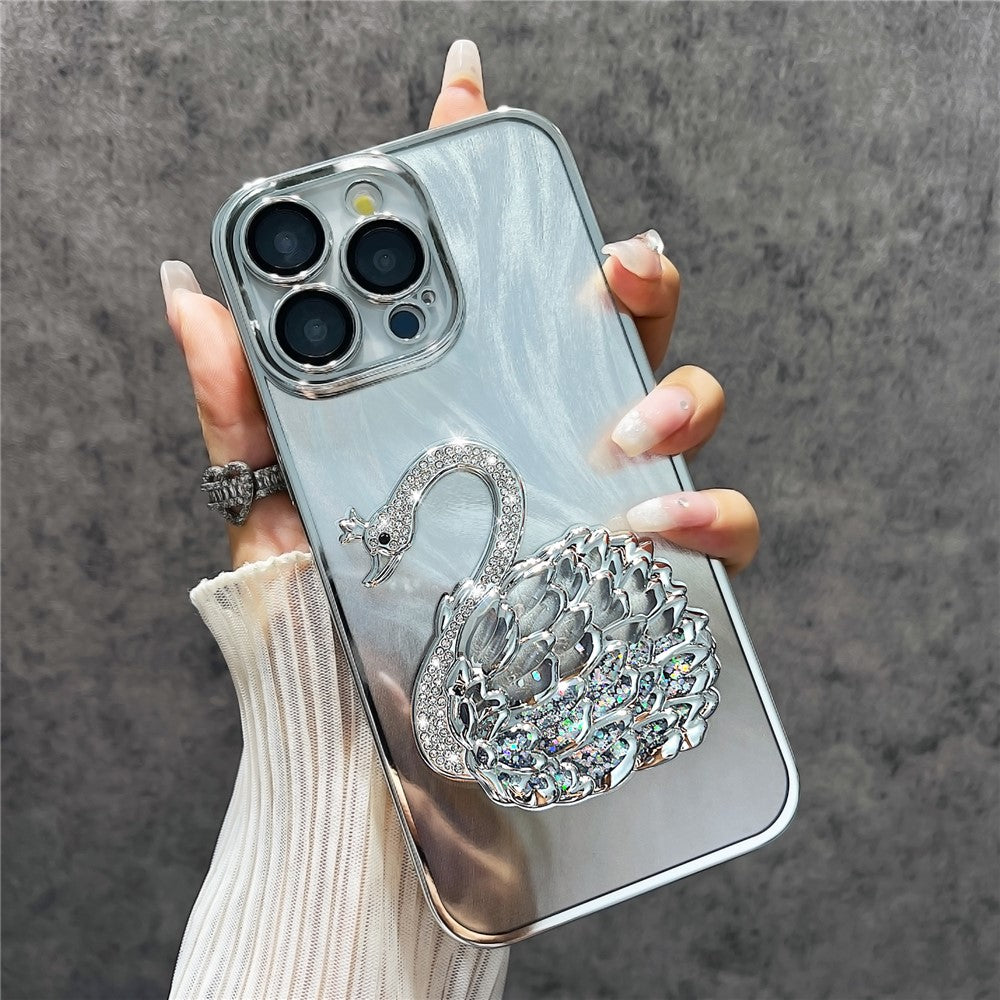 For iPhone 12 Pro Max Case Feather Yarn Texture Quicksand Swan TPU Phone Cover with Glass Lens Film