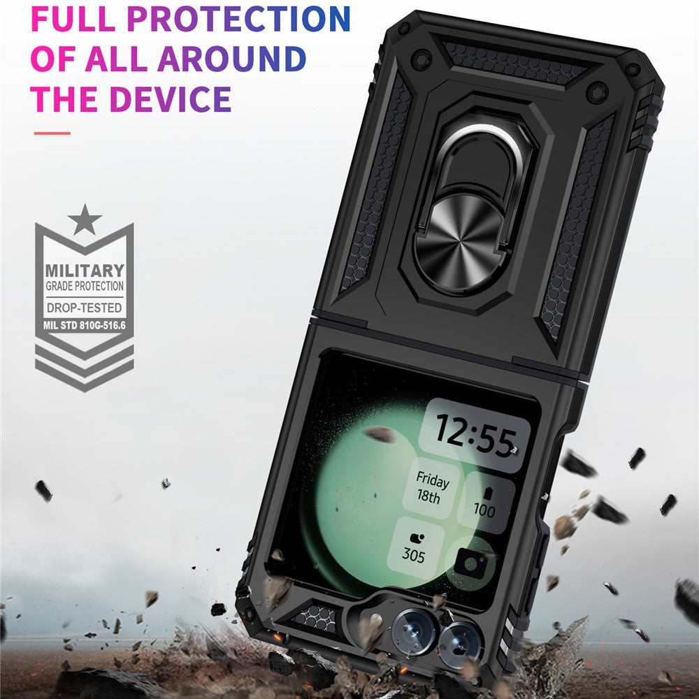 For Samsung Galaxy Z Flip7 FE 5G / Z Flip6 5G Case TPU+PC Phone Cover with Ring Kickstand Drop Protection