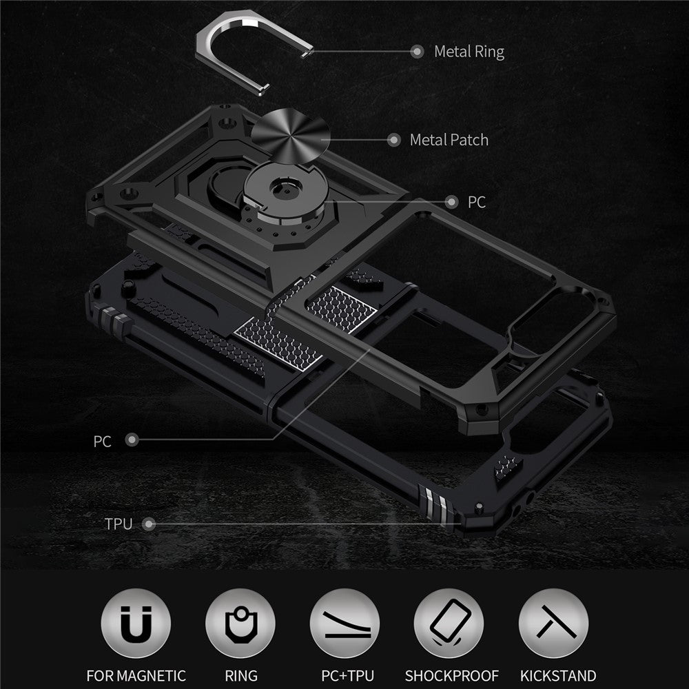 For Samsung Galaxy Z Flip7 FE 5G / Z Flip6 5G Case TPU+PC Phone Cover with Ring Kickstand Drop Protection