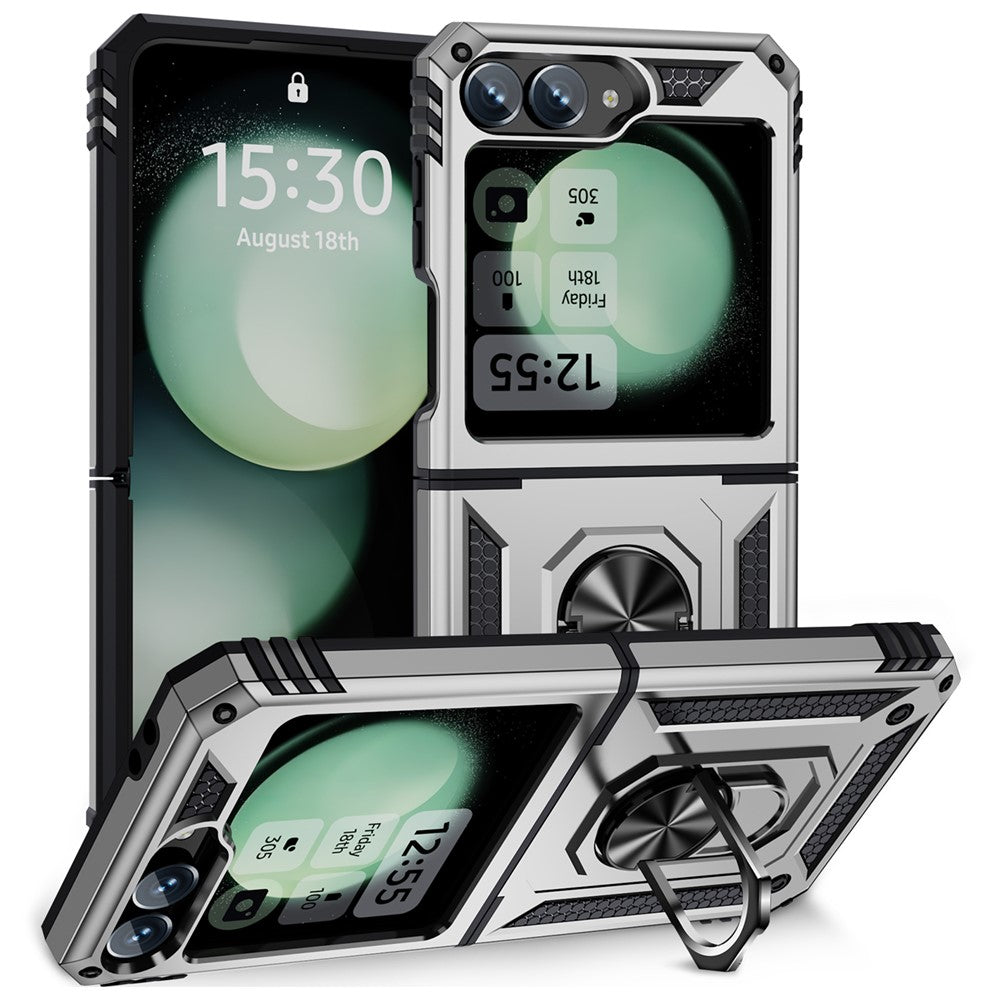 For Samsung Galaxy Z Flip7 FE 5G / Z Flip6 5G Case TPU+PC Phone Cover with Ring Kickstand Drop Protection