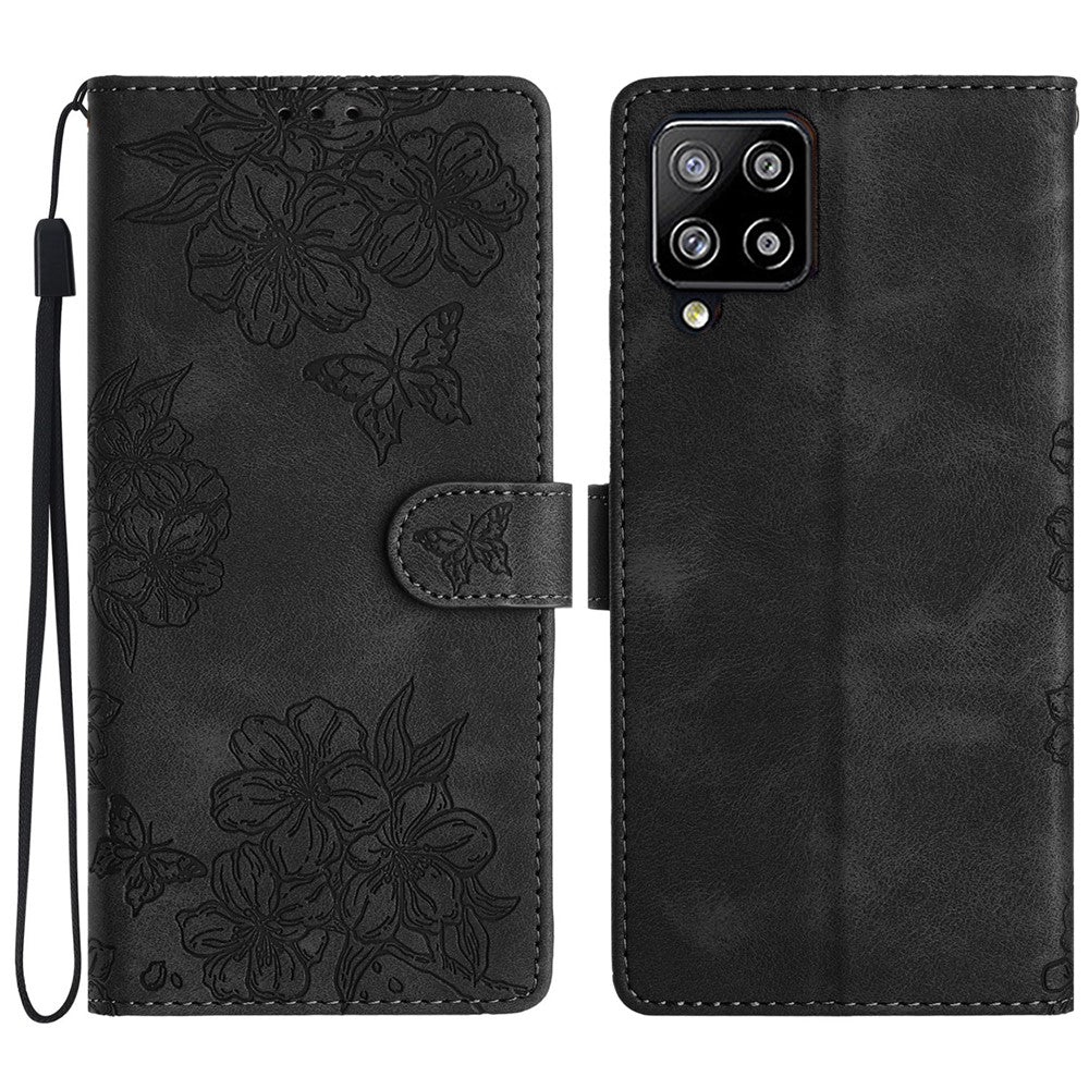 For Samsung Galaxy A22 4G (EU Version) Case Sakura Butterfly Imprint Leather Wallet Phone Cover